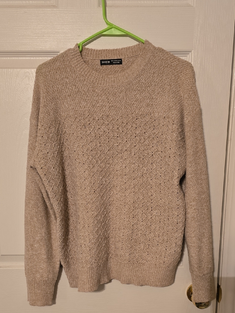 SHEIN Taupe Textured Knit Crewneck Sweater